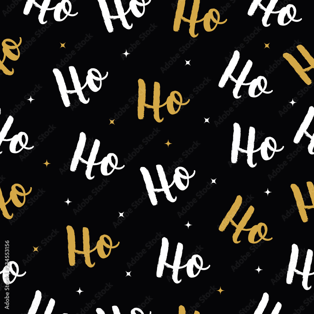 Ho Ho Ho Christmas vector gold greeting card lettering seamles pattern background Ho Ho Ho Christmas vector gold greeting card lettering seamles pattern background