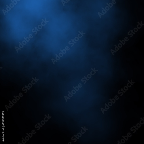 Blue fog and mist effect on black stage studio showcase room background.