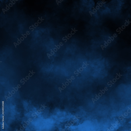 Blue fog and mist effect on black stage studio showcase room background.