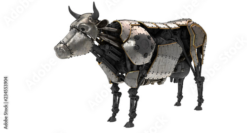 mechanical robot cow in stiunk style on an isolated white background. 3d illustration