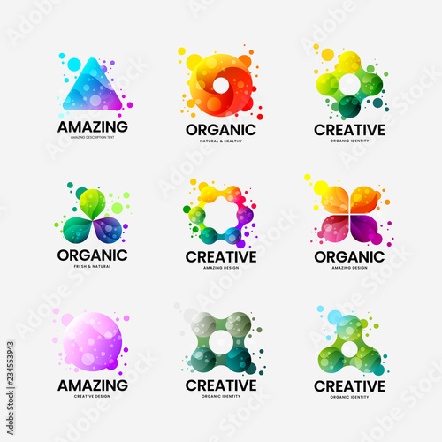 Modern creative abstract organic vector corporate identity logo sign isolated on white. Premium quality multicolor logotype emblem illustration set. Fashion colorful natural badge design layout bundle