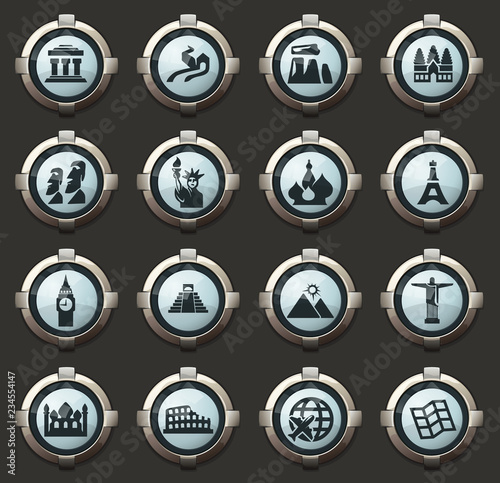 Travel and Wonders icons set