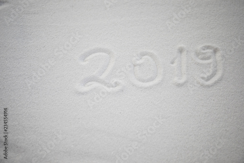 2019 written on the snow. Happy new 2019 year. Empty space for your text