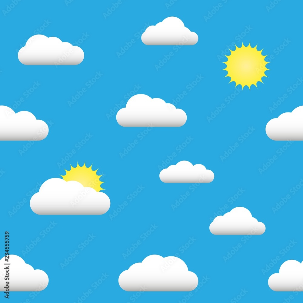 Flat illustration seamless pattern of the sun, clouds. Flat illustration seamless pattern of the sun, clouds.