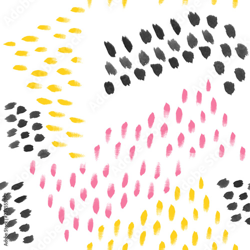 Repeating Abstract Brushstroke Watercolor & Ink Dots, pink & yellow