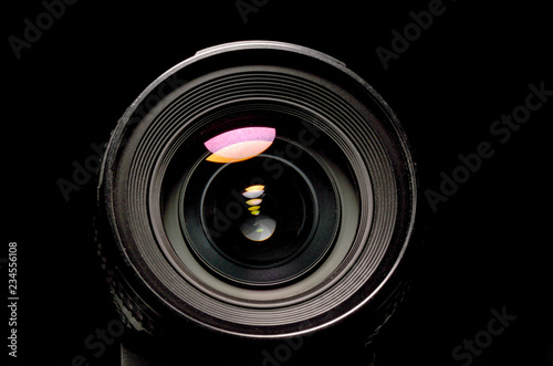 close up view of a DSLR lens in dark atmosphere