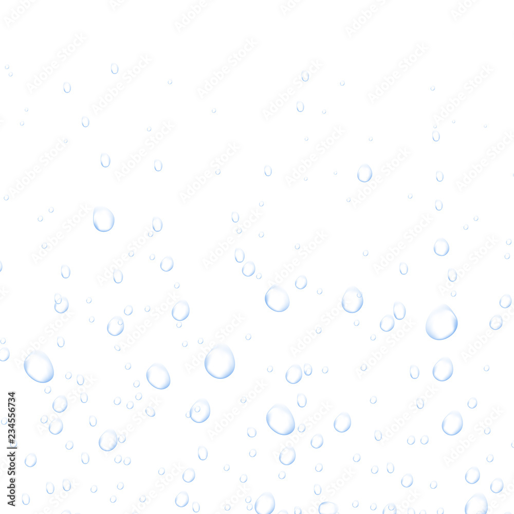 Water fizzing bubbles texture on white background. Foam effect. Vector illustration. Fizzy bubbles under water.