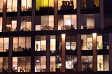 Modern office building at night. Night lights, city office building downtown, cityscape view