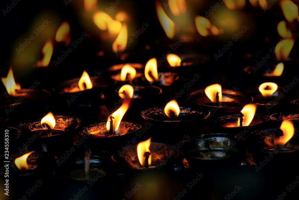 Butter lamps in place of worship. 