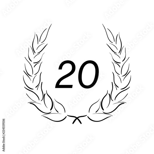 Lorbeerkranz - Jubiläum - 20 - Piktogramm - Symbol - schwarz 