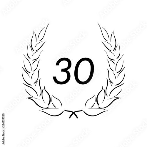 Lorbeerkranz - Jubiläum - 30 - Piktogramm - Symbol - schwarz 