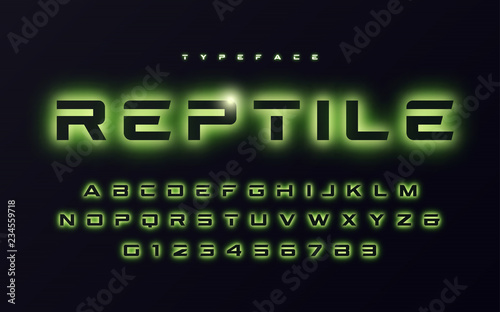 Vector trendy neon light or eclipse style futuristic glowing fon