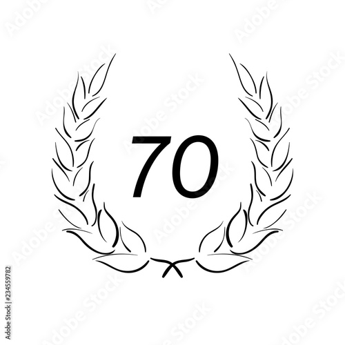 Lorbeerkranz - Jubiläum - 70 - Piktogramm - Symbol - schwarz 