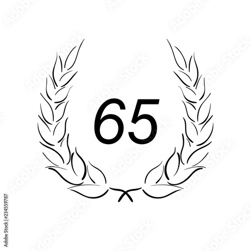 Lorbeerkranz - Jubiläum - 65 - Piktogramm - Symbol - schwarz 