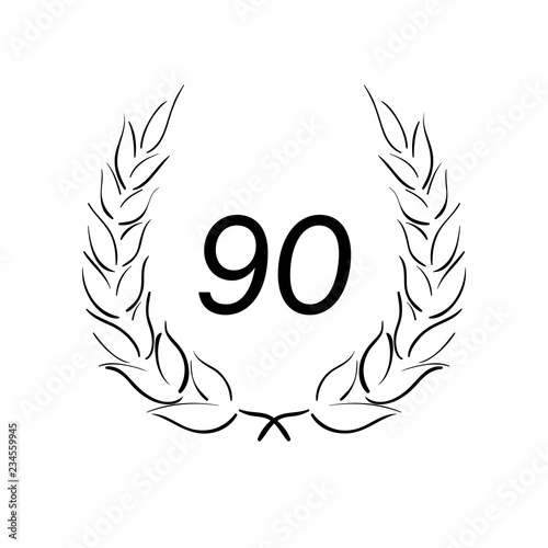 Lorbeerkranz - Jubiläum - 90 - Piktogramm - Symbol - schwarz 