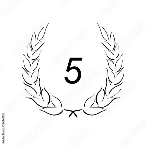 Lorbeerkranz - Jubiläum - 5 - Piktogramm - Symbol - schwarz 