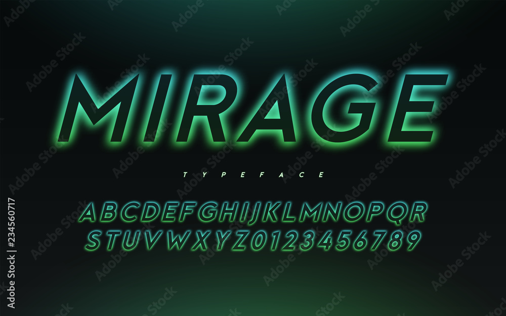 Vector trendy neon light or eclipse style glowing font design - obrazy, fototapety, plakaty 