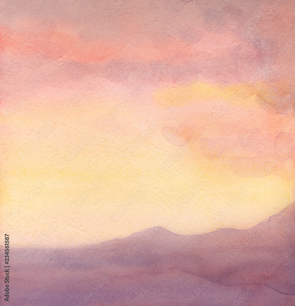 Fototapeta Watercolor seascape. Sunset
