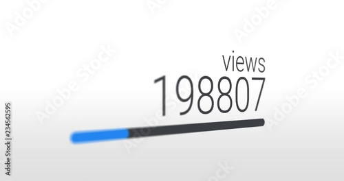 Views counter animation, progress bar increasing fast. Live stream view count from zero to one million views. Successful channel, social web. Alpha. photo