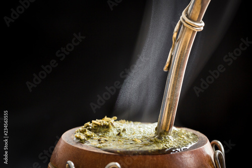 Steaming mate infusion in its customary gourd cup