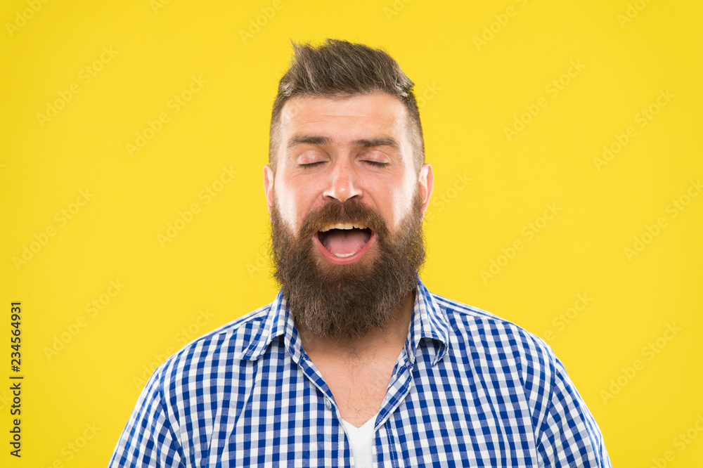 I am going to sneeze. Man bearded hipster with sneezing face closed eyes close up yellow background. Brutal hipster sneezing. Allergy concept. Take allergy medications. Can not stop sneezing I am going to sneeze. Man bearded hipster with sneezing face closed eyes close up yellow background. Brutal hipster sneezing. Allergy concept. Take allergy medications. Can not stop sneezing