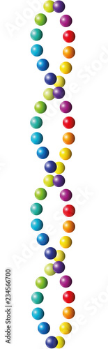 Colorful double helix from many balls. Rainbow colored rows of pearls like an abstract color spectrum DNA. Seamless extendable isolated vector illustration on white background.