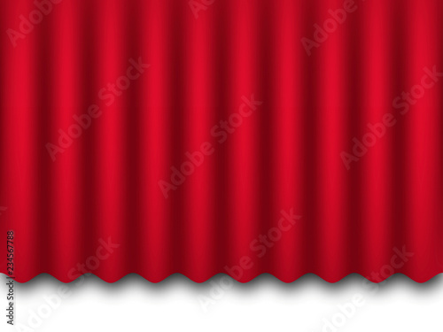 Scene background with closed red stage curtains. Vector illustration