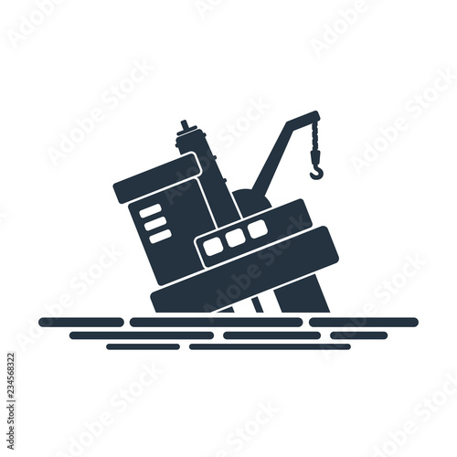 oil platform crash isolated icon on white background, oil industry