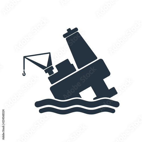 oil platform crash isolated icon on white background, oil industry