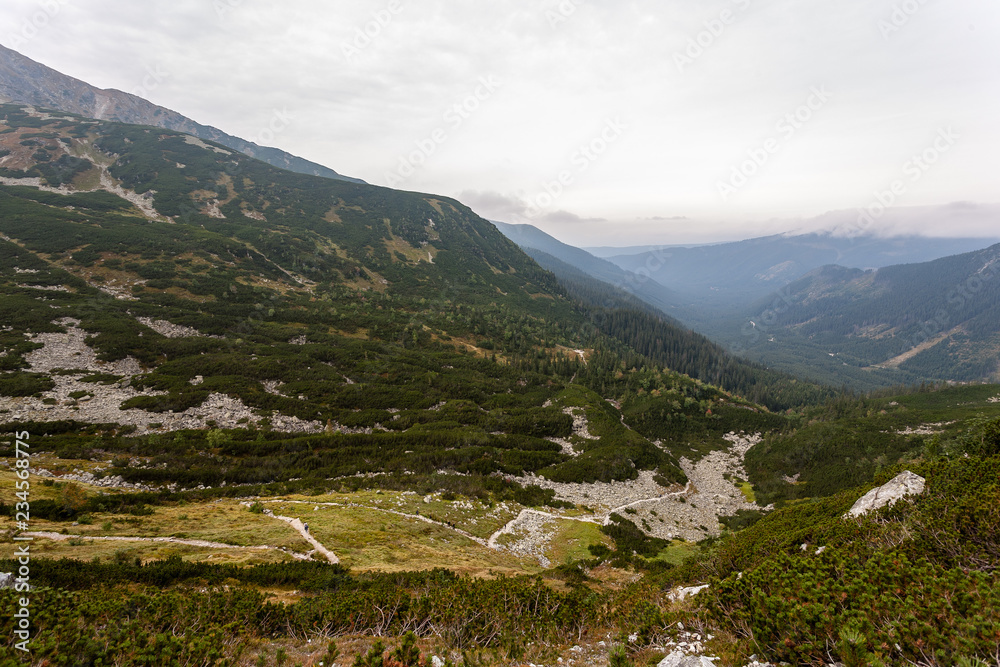 Obraz premium hiking trails in Slovakia Tatra mountains near mountain lake of Rohache
