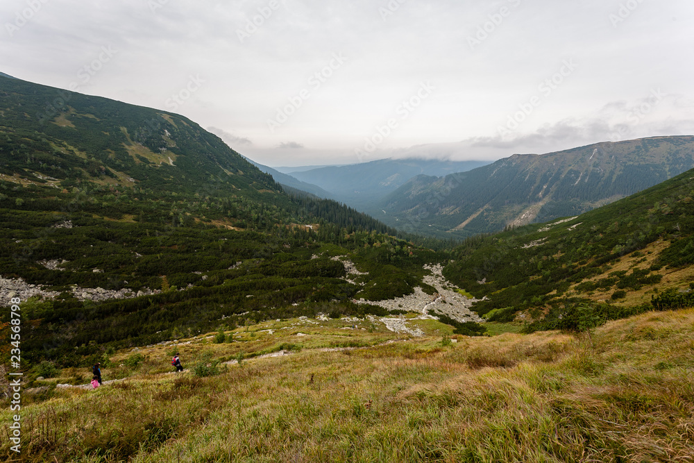 Obraz premium hiking trails in Slovakia Tatra mountains near mountain lake of Rohache