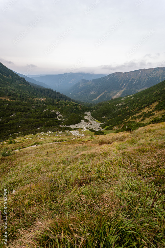 Fototapeta premium hiking trails in Slovakia Tatra mountains near mountain lake of Rohache