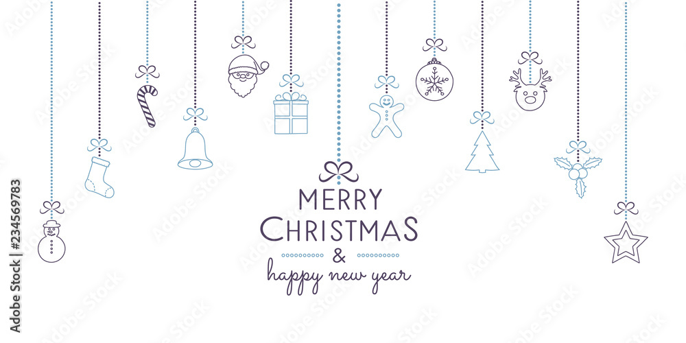 Naklejka premium Christmas decoration with wishes and hanging hand drawn elements. Vector.