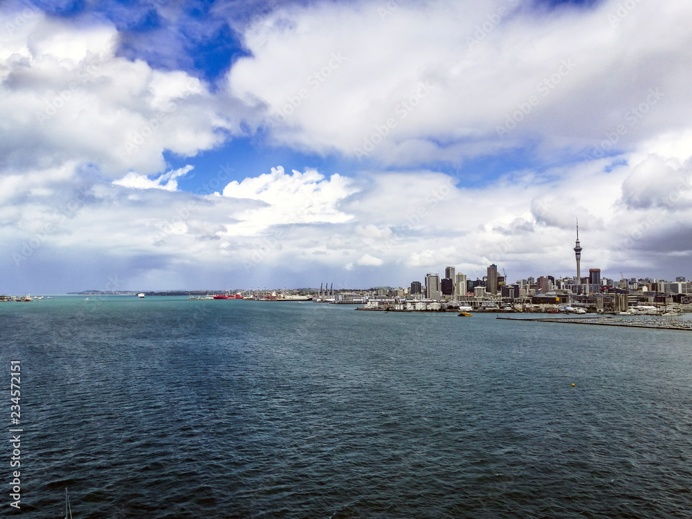 View of Auckland harbour from the bridge, New Zealand.
