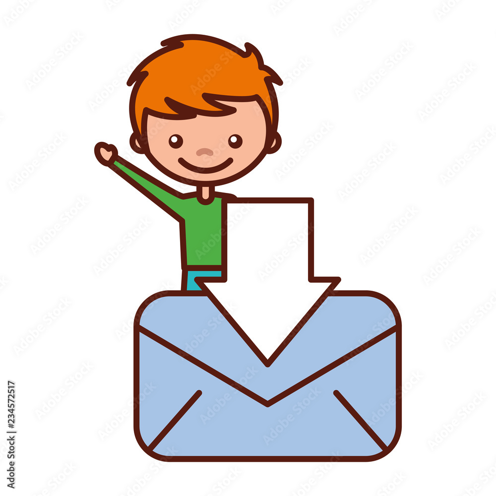 boy and email download message