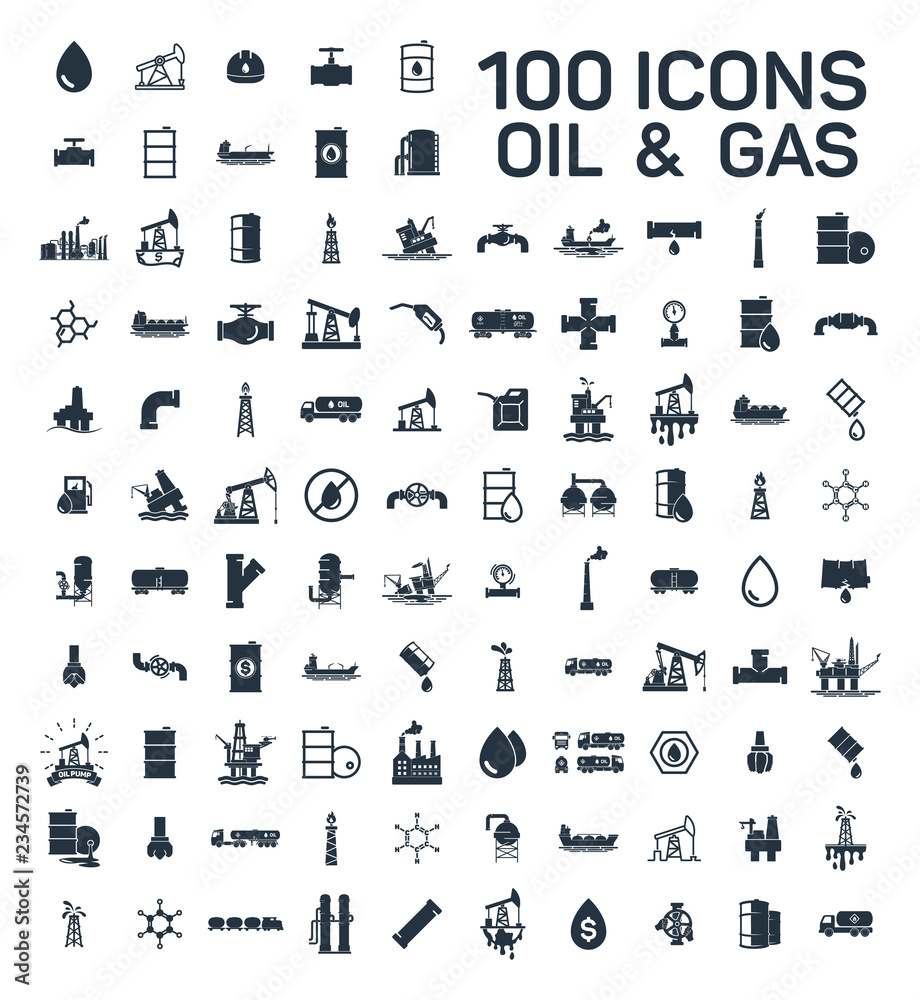 200 oil and gas industry isolated icons on white background