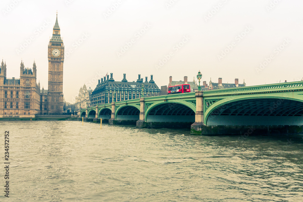 A view of Westminster Bridge and the Houses of Parliamentfrom the south bank of the River Thames