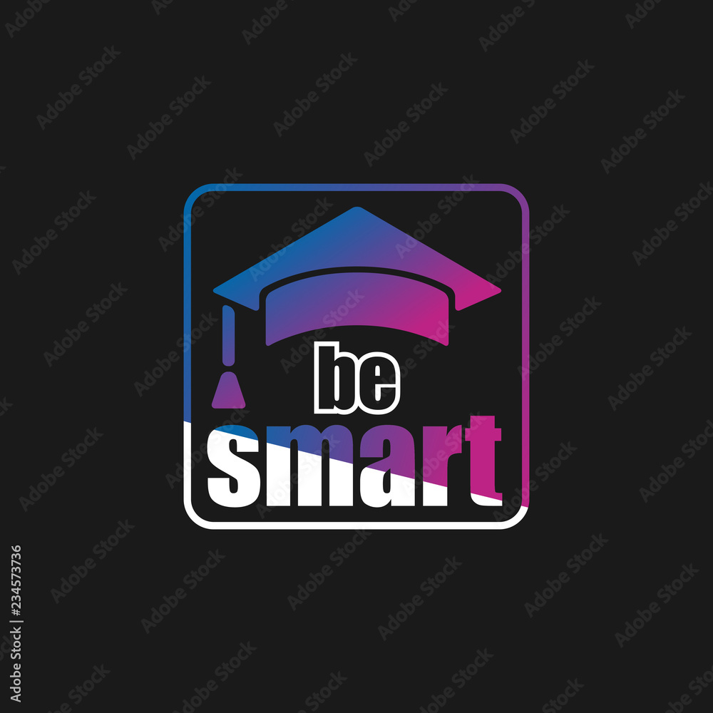 Gradient vector education hat Icon. Color graduate cap. Slogan with text - be smart - for print banner or poster