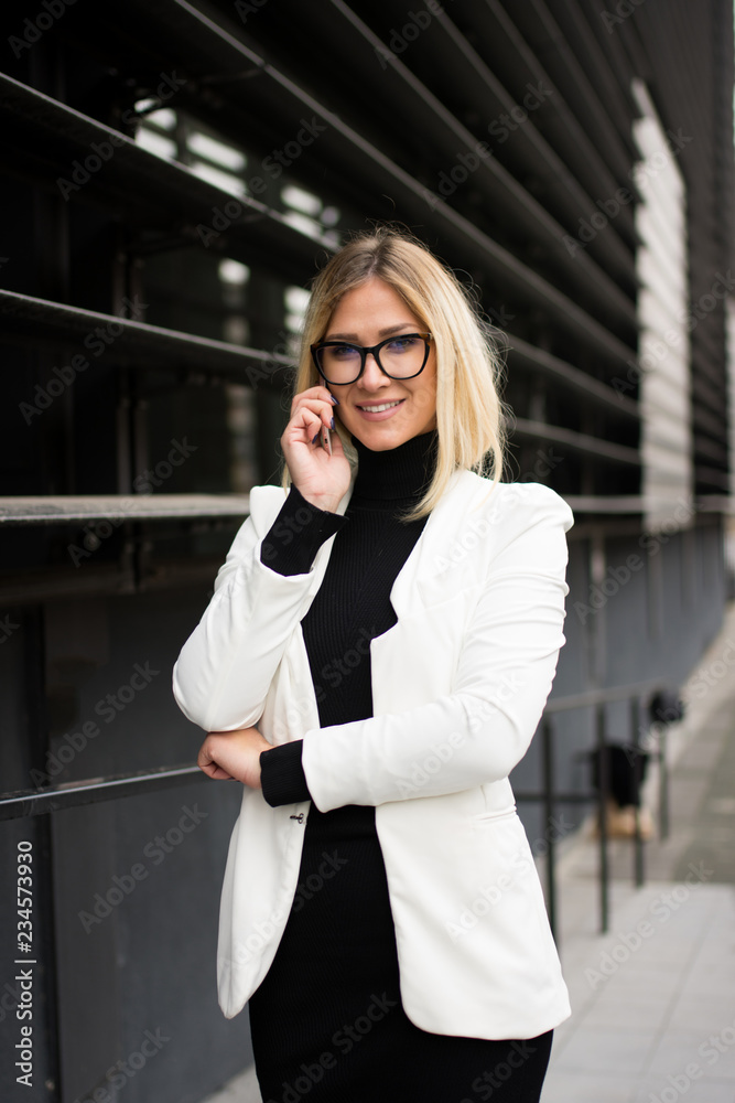 Business Woman With Phone Near Office.