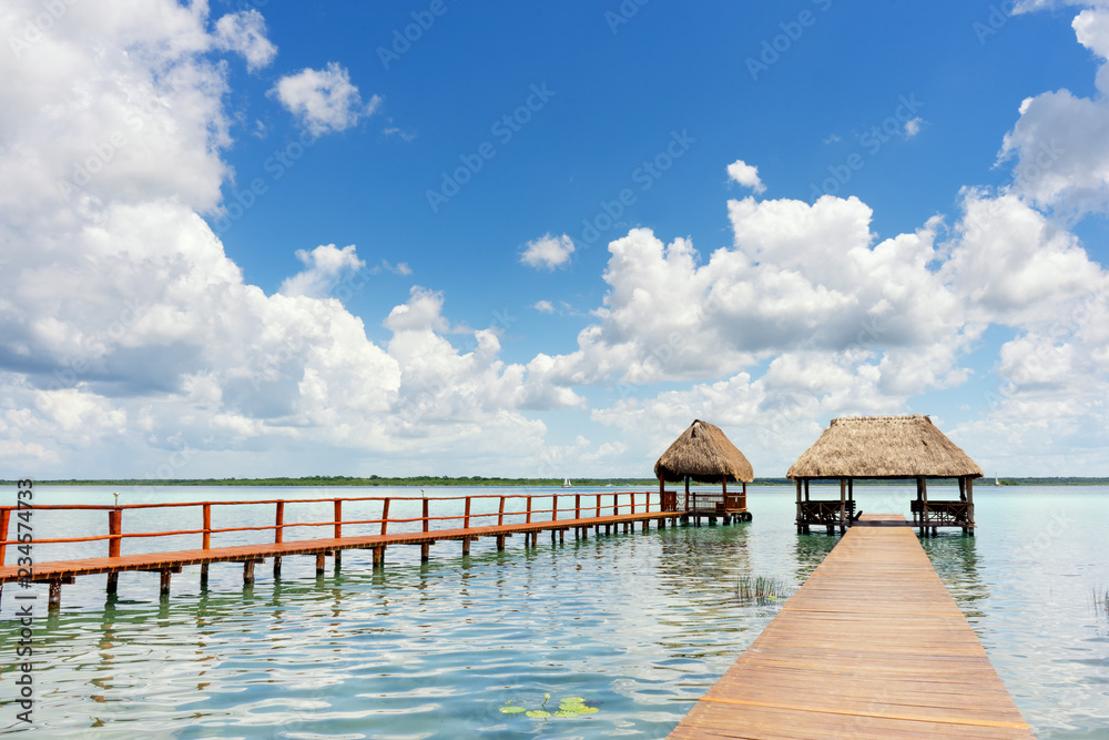 Dock with palapa in lagoon