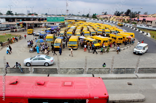 Wide Shot Of Obalende Bus Garage Terminal In Lagos Nigeria photo