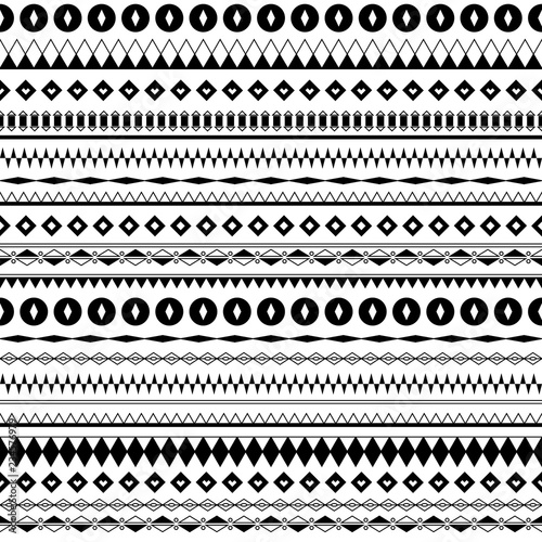 Black and white ethnic tribal seamless pattern. Monochrome texture background. Vector illustration. Geometric print. Boho,aztec style. Cloth design, wallpaper, wrapping, cover, textile