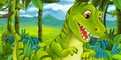 cartoon happy and funny dinosaur - tyrannosaurus - illustration for children © agaes8080