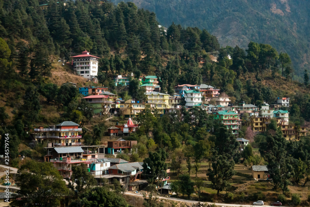 Beautiful view of the small town of Mcleod Ganj in northern India.
