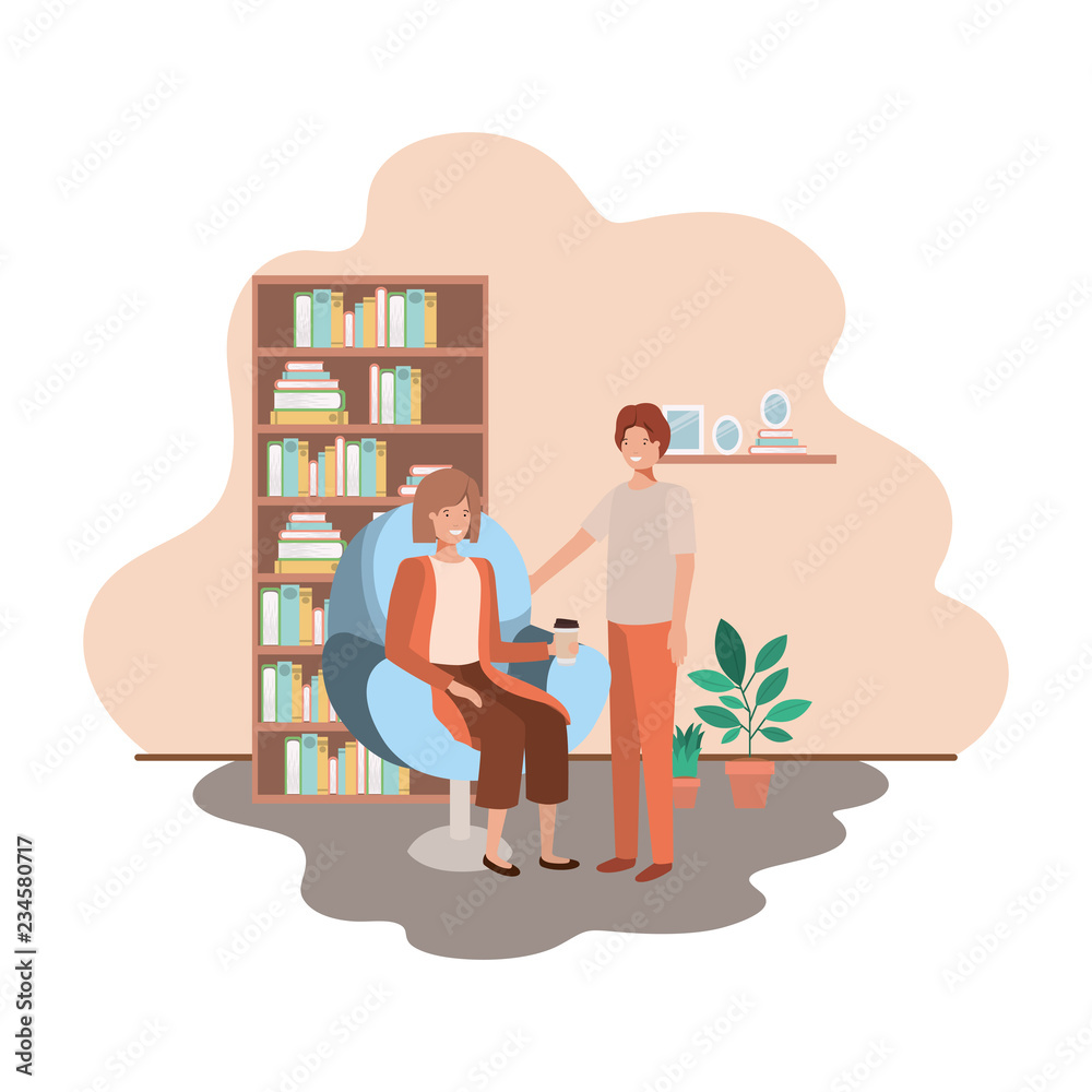 couple in living room drinking coffee couple in living room drinking coffee