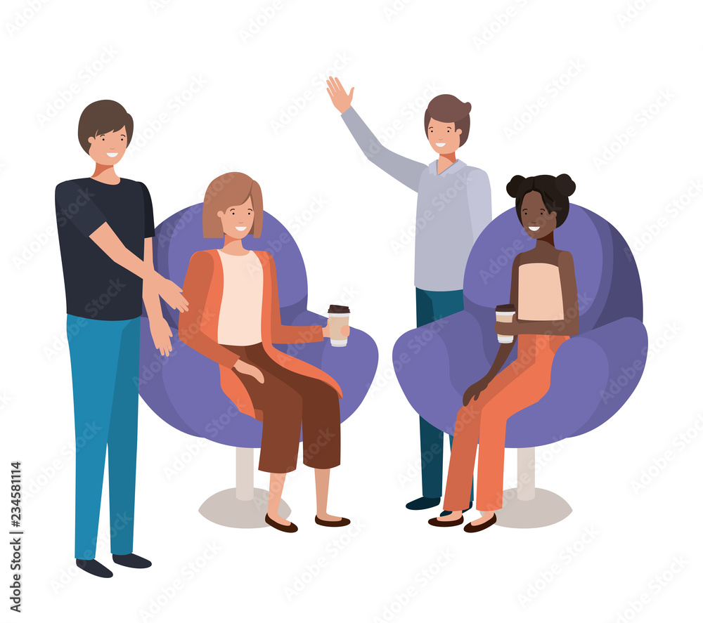 group of people in sofa drinking coffee group of people in sofa drinking coffee