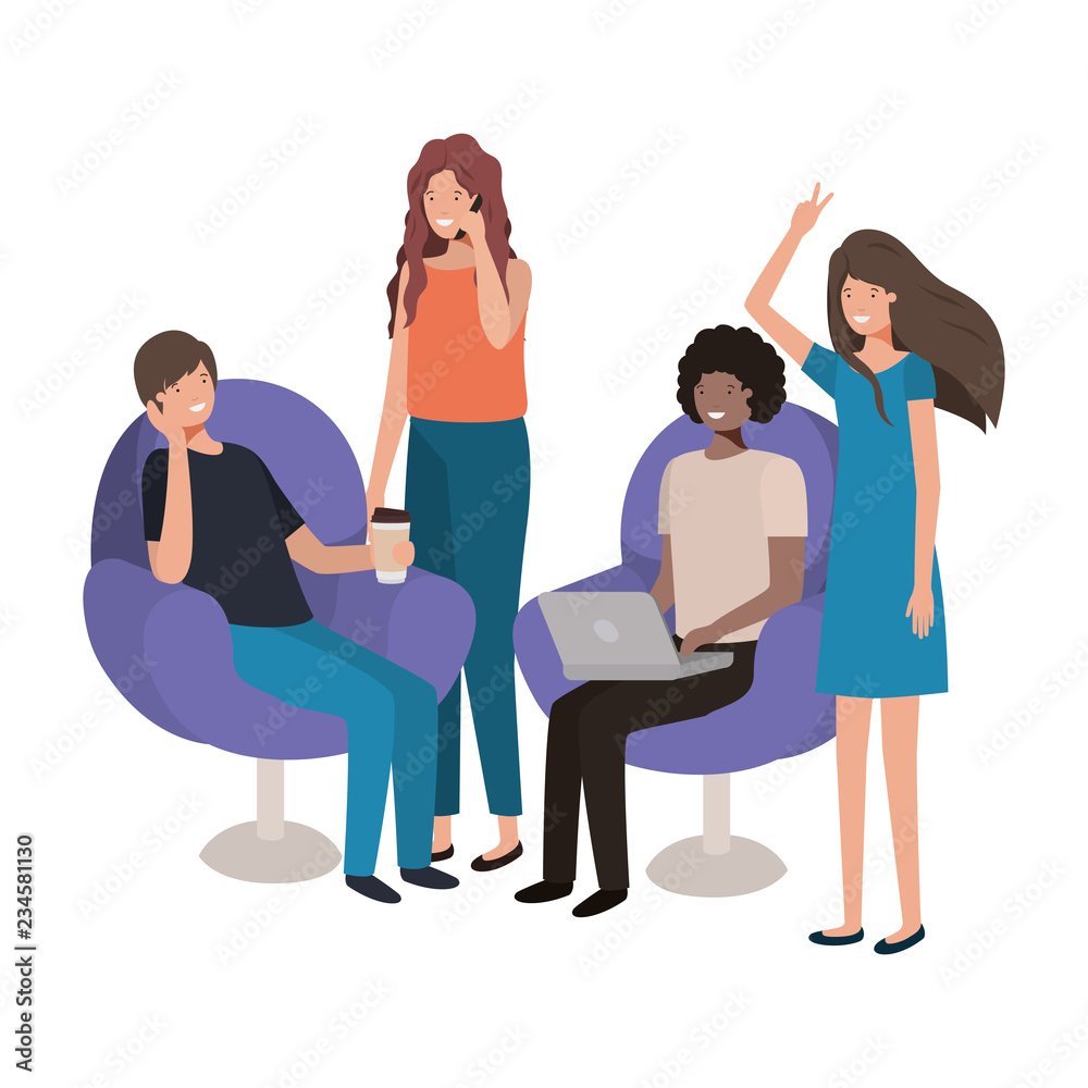 Fototapeta premium group of people using technology devices