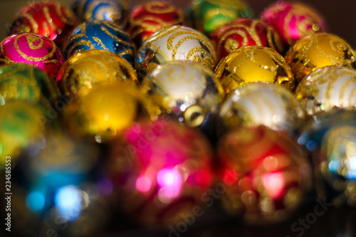 Colorful christmas balls with selective focus