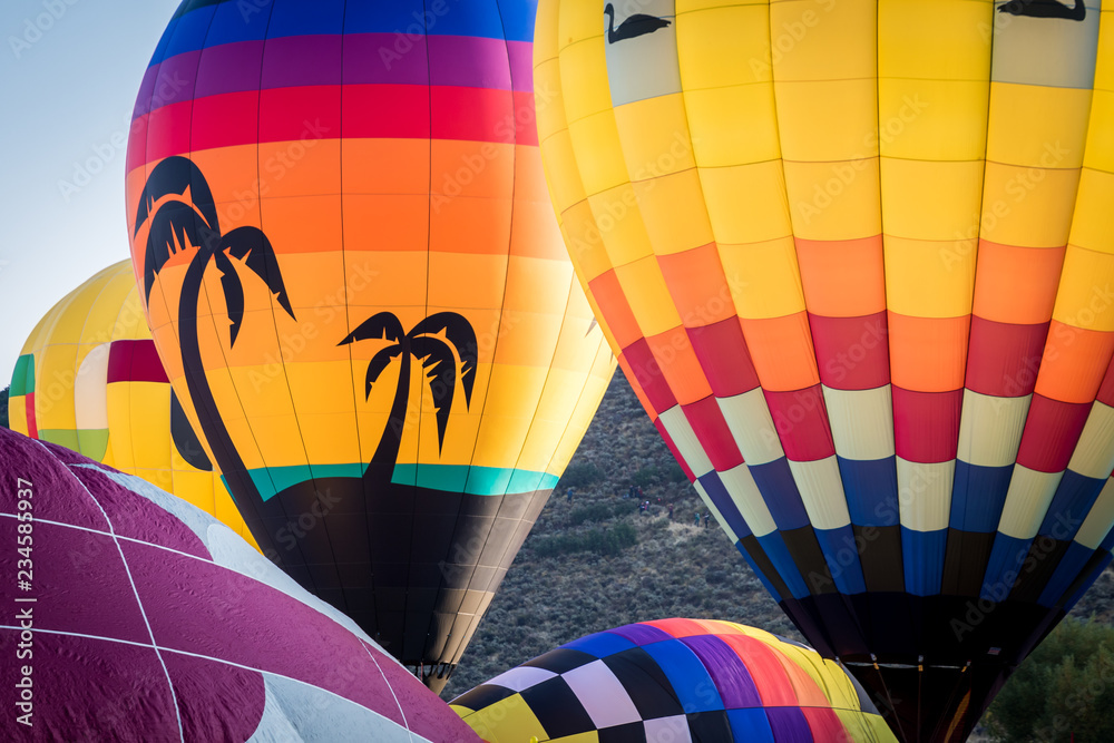 Obraz premium Grupa balonów na ogrzane powietrze przygotowuje się do startu