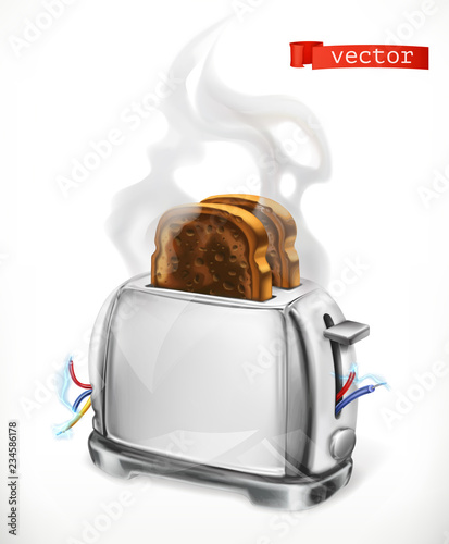 Broken toaster. Error. 3d vector icon